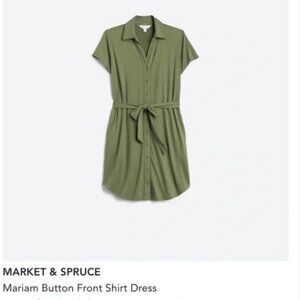MARKET & SPRUCE MARIAM BUTTON FRONT SHIRT DRESS IN OLIVE NWT